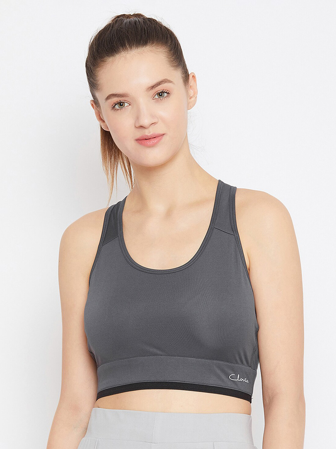 Clovia Grey Solid Non-Wired Non Padded Workout Bra BR2158P01XXL