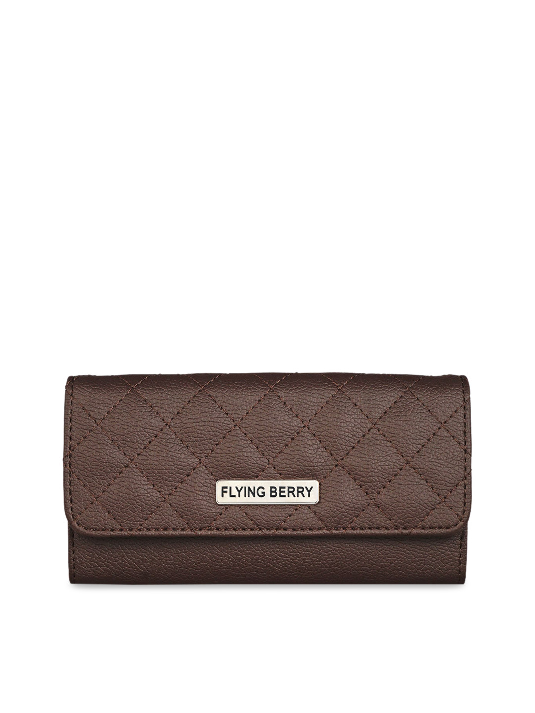 FLYING BERRY Brown Textured Quilted Envelope Clutch