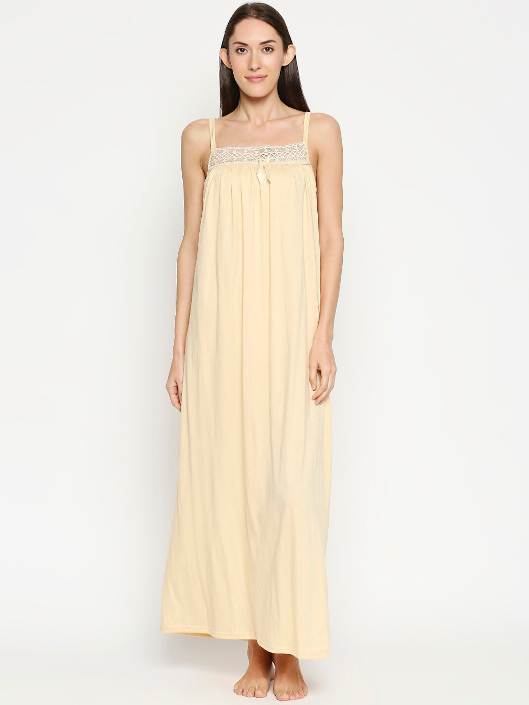 AV2 Beige Solid Nightdress