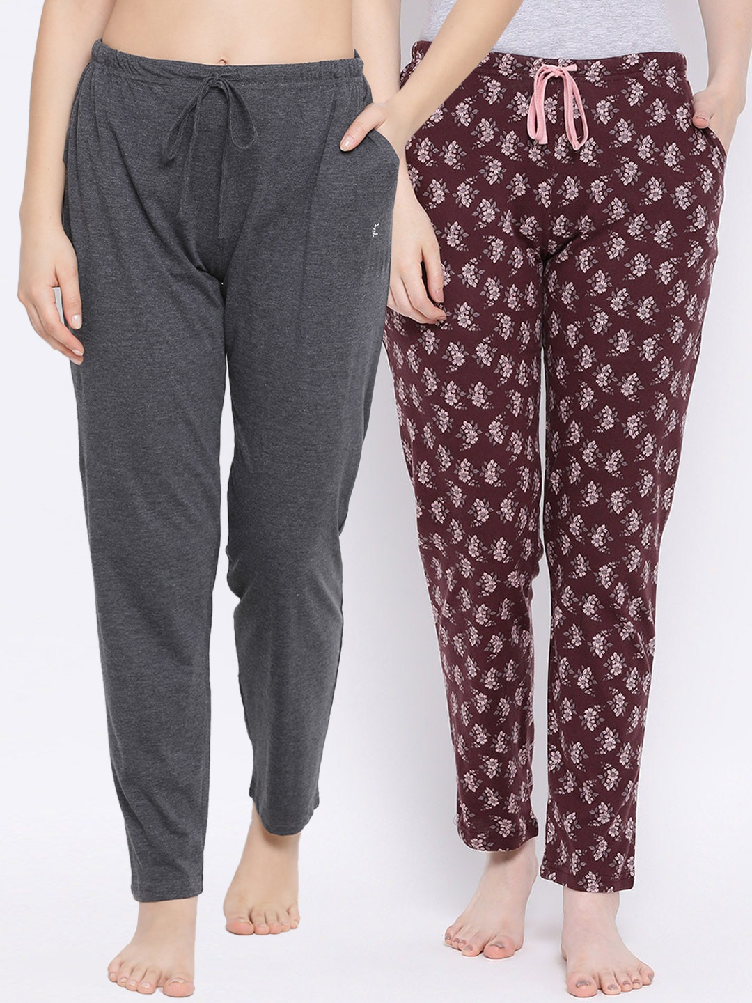 Kanvin Women Pack of 2 Grey & Brown Checked Lounge Pants