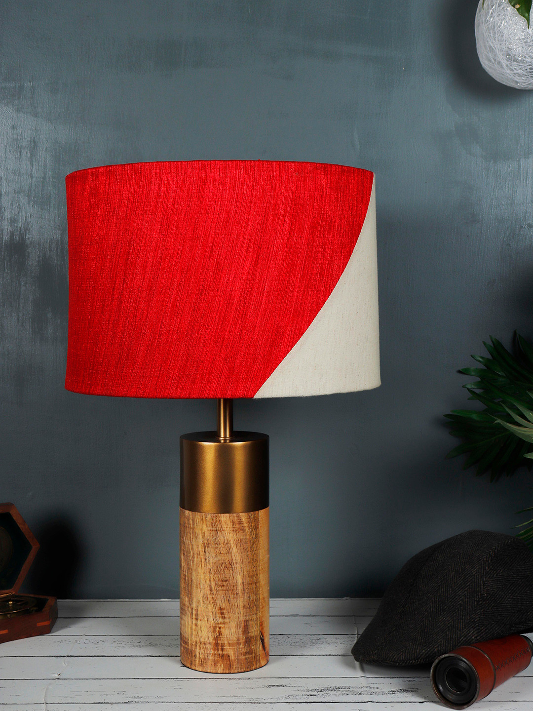 Grated Ginger Brown & Red Colourblocked Bedside Lamp