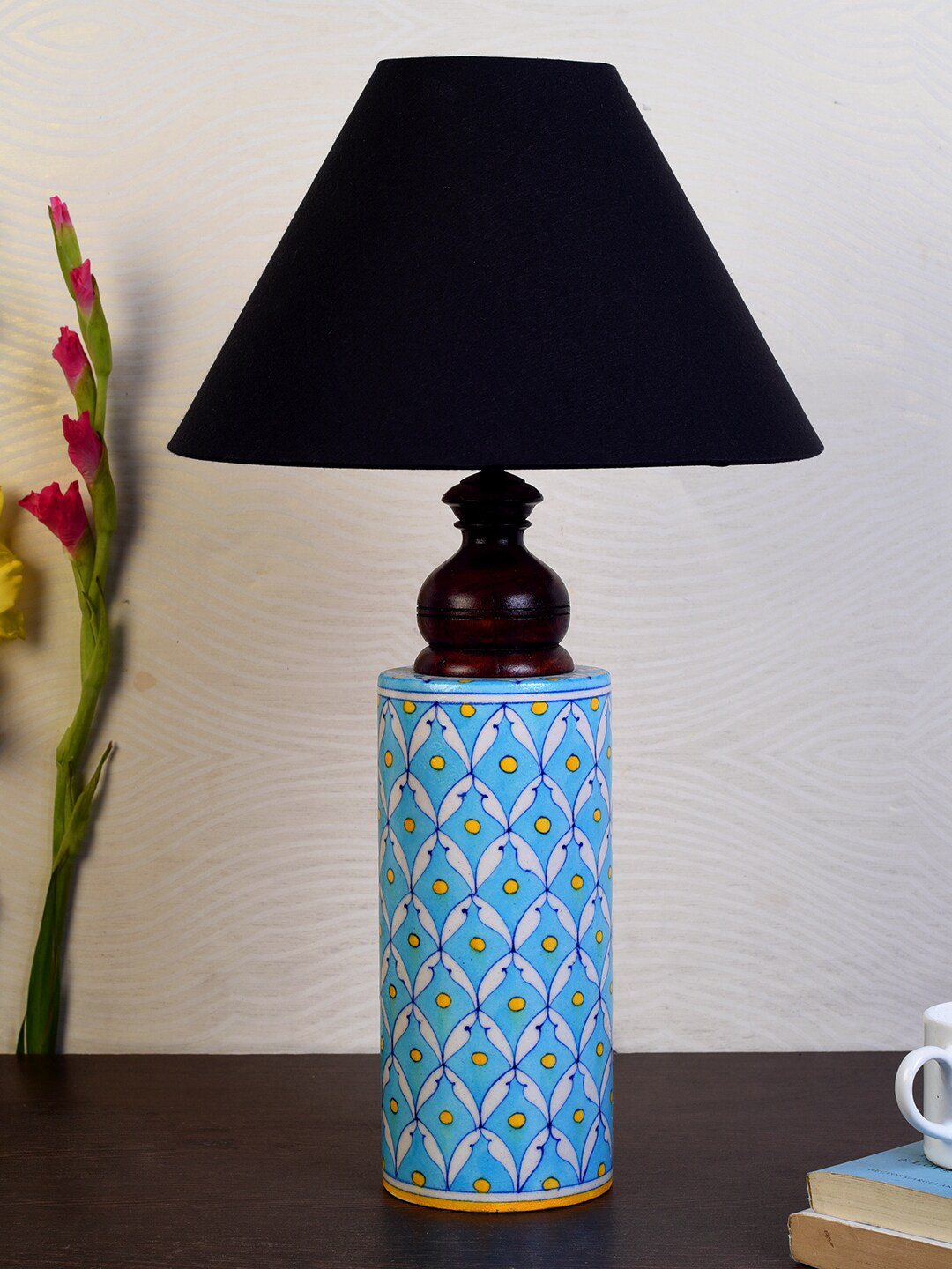 Unravel India Blue & Yellow Solid Frustum Table Lamp