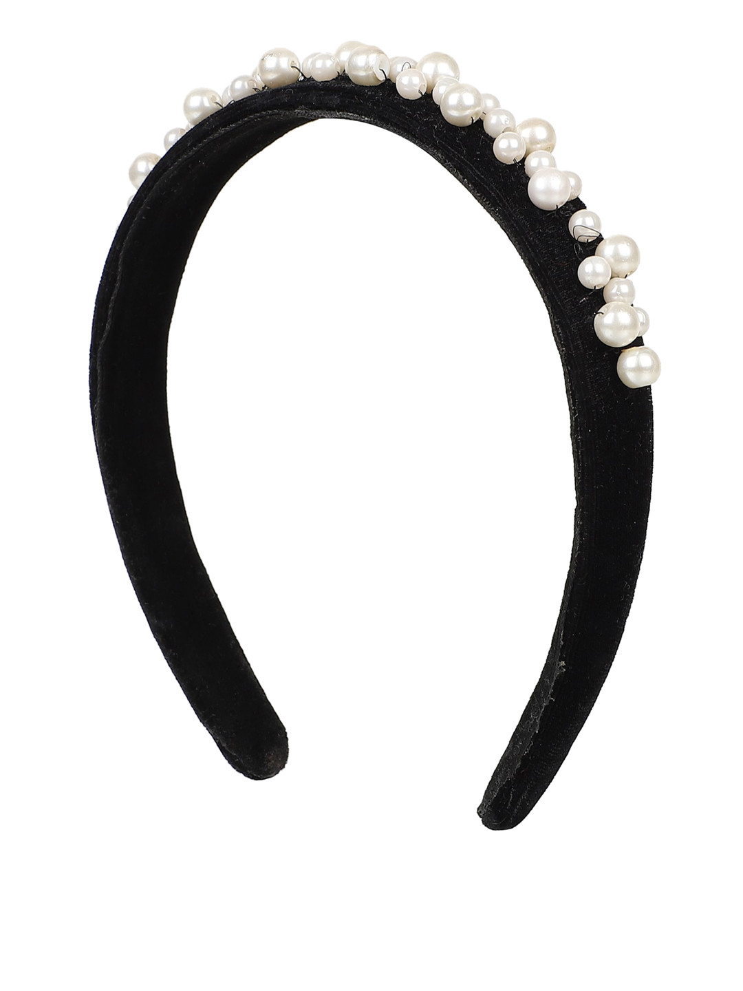 Anekaant Women Black & White Velvet Pearl Beaded Hairband