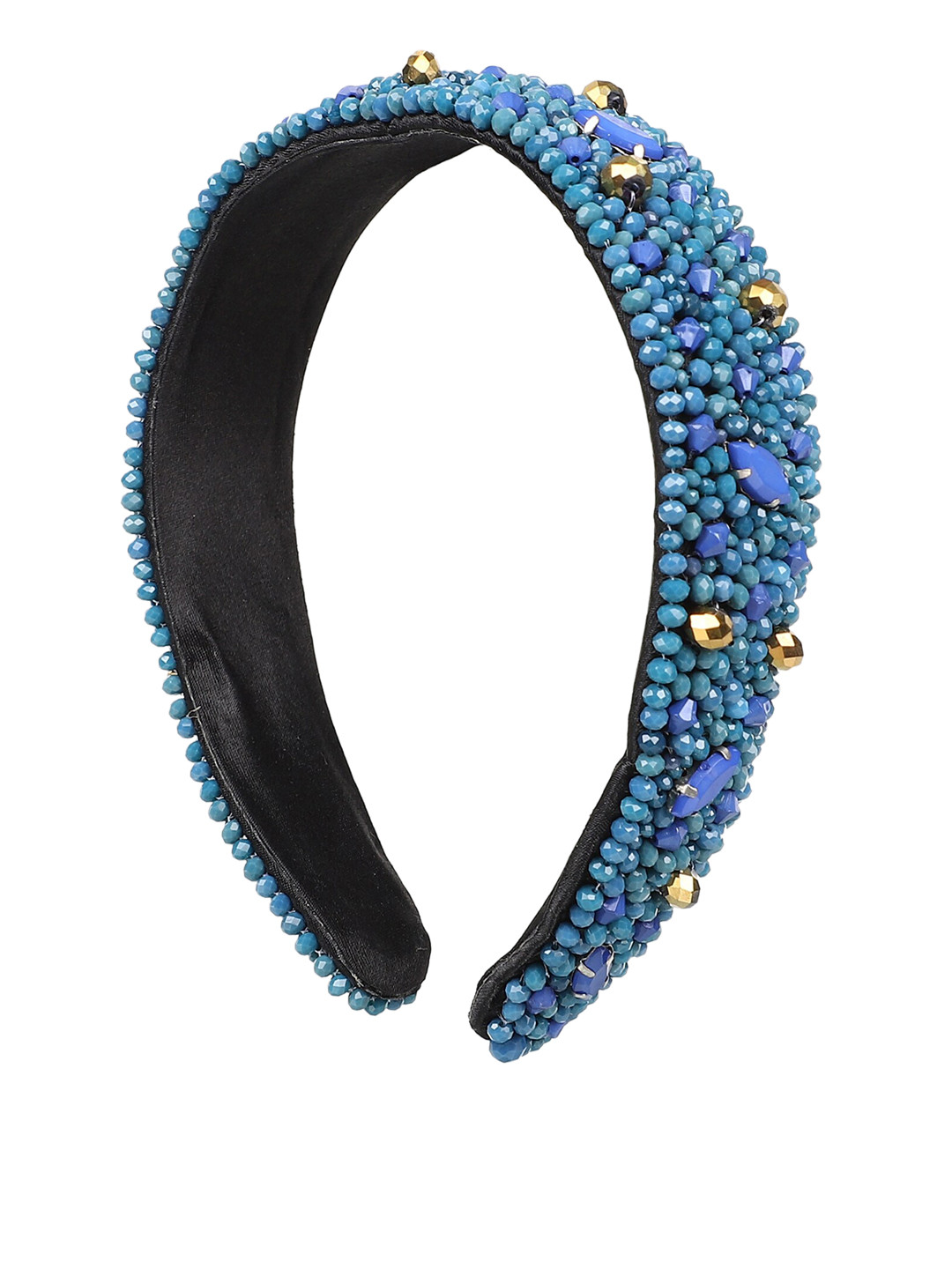 Anekaant Women Turquoise Blue & Gold Faux Silk Beaded Hairband