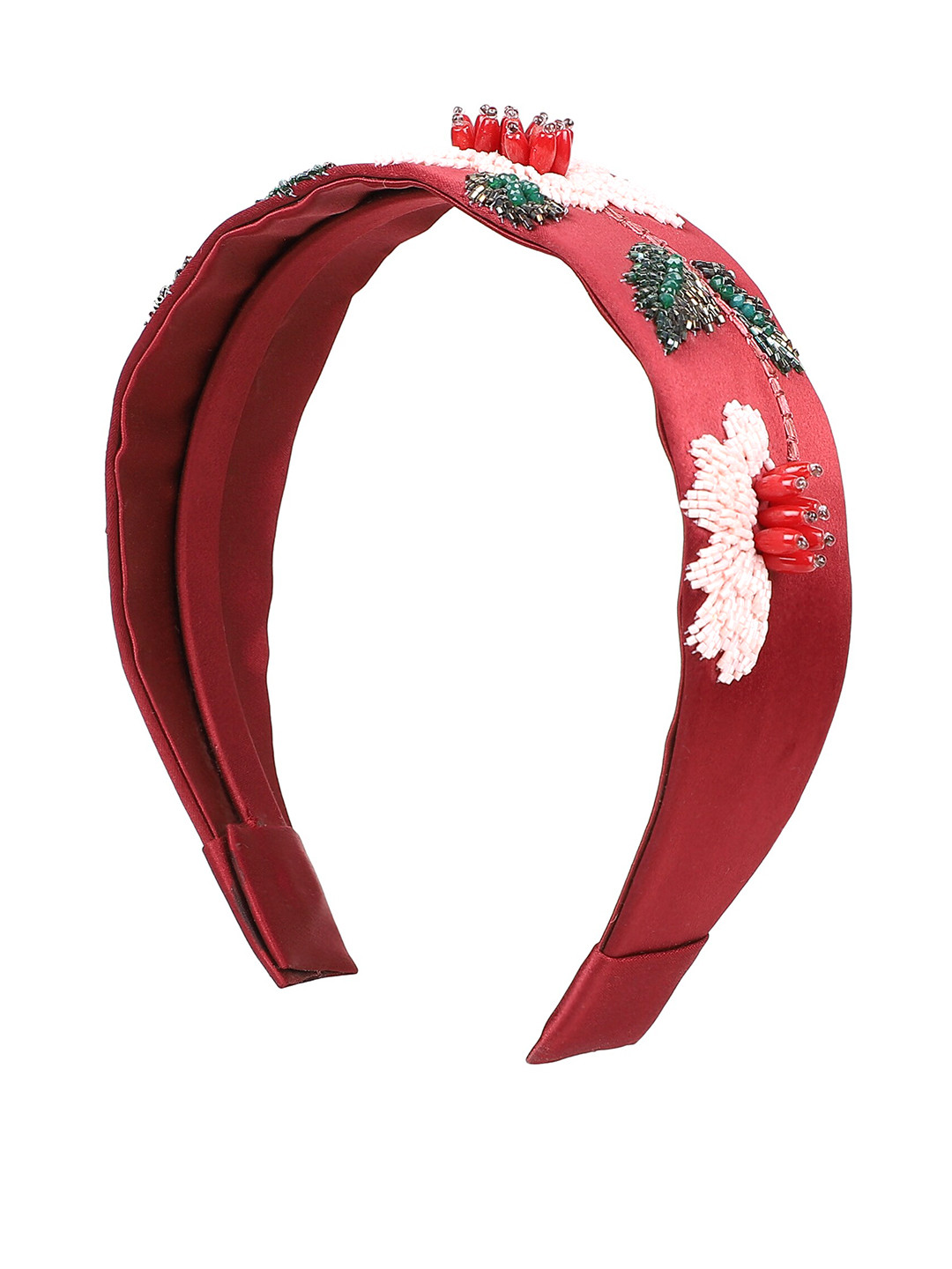 Anekaant Women Maroon Faux Silk Floral Embellished Hairband