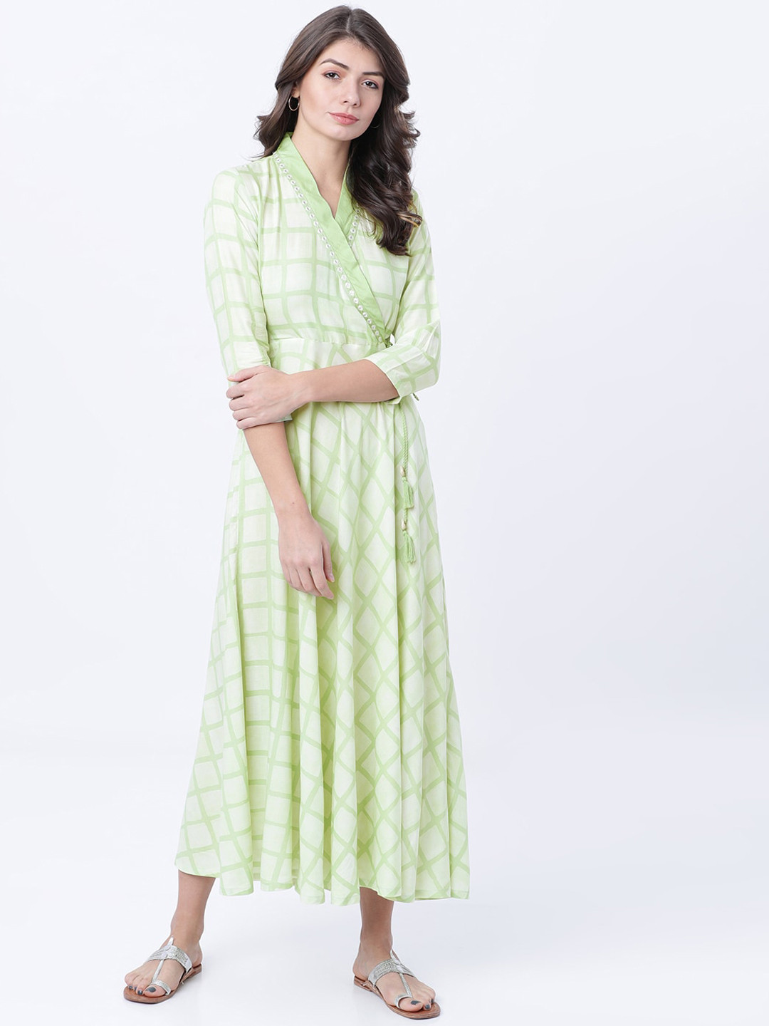 Vishudh Women White Printed Wrap Ethnic Dress