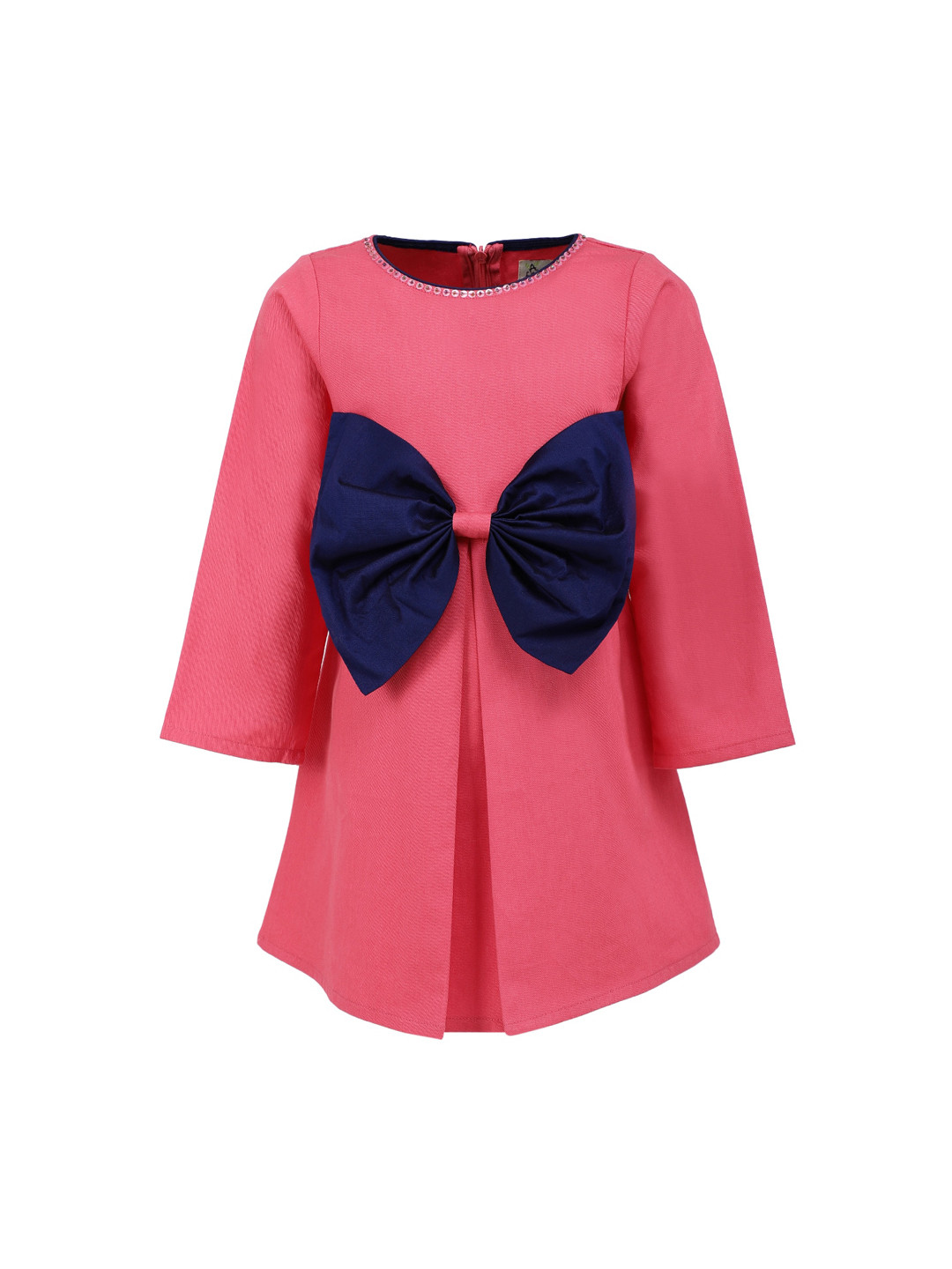 A Little Fable Girls Pink Solid Bow Detail A-Line Dress
