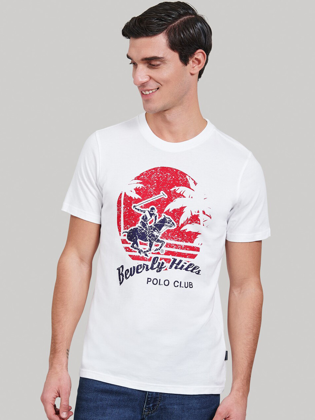 Beverly Hills Polo Club Men White Printed Round Neck T-shirt