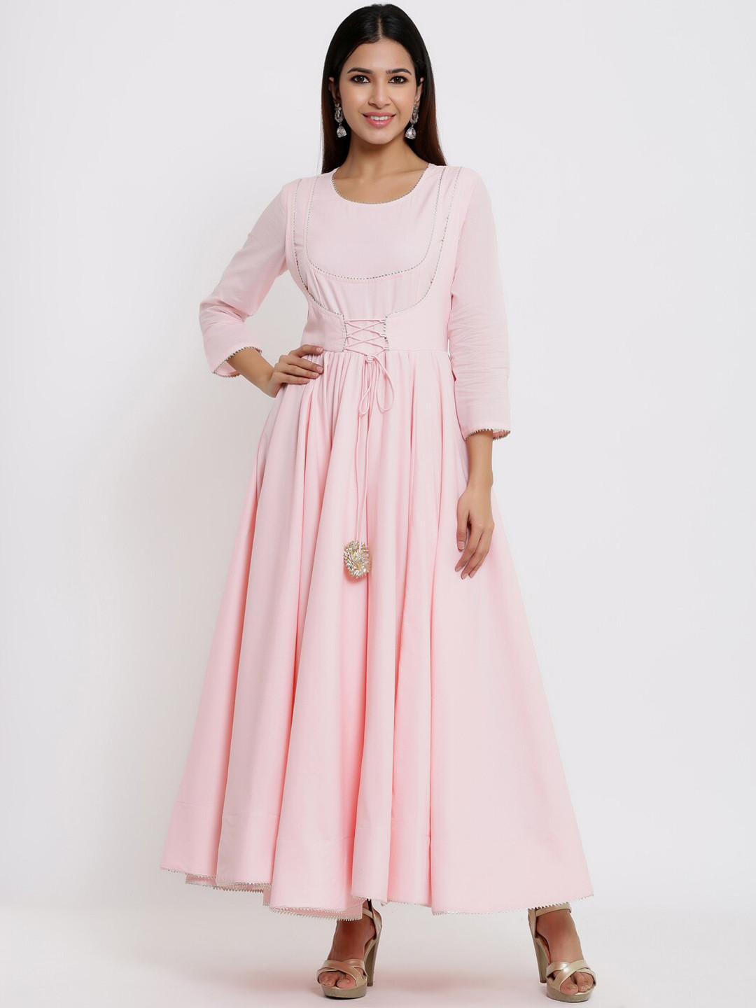 Indian Virasat Women Pink Self Design Maxi Dress