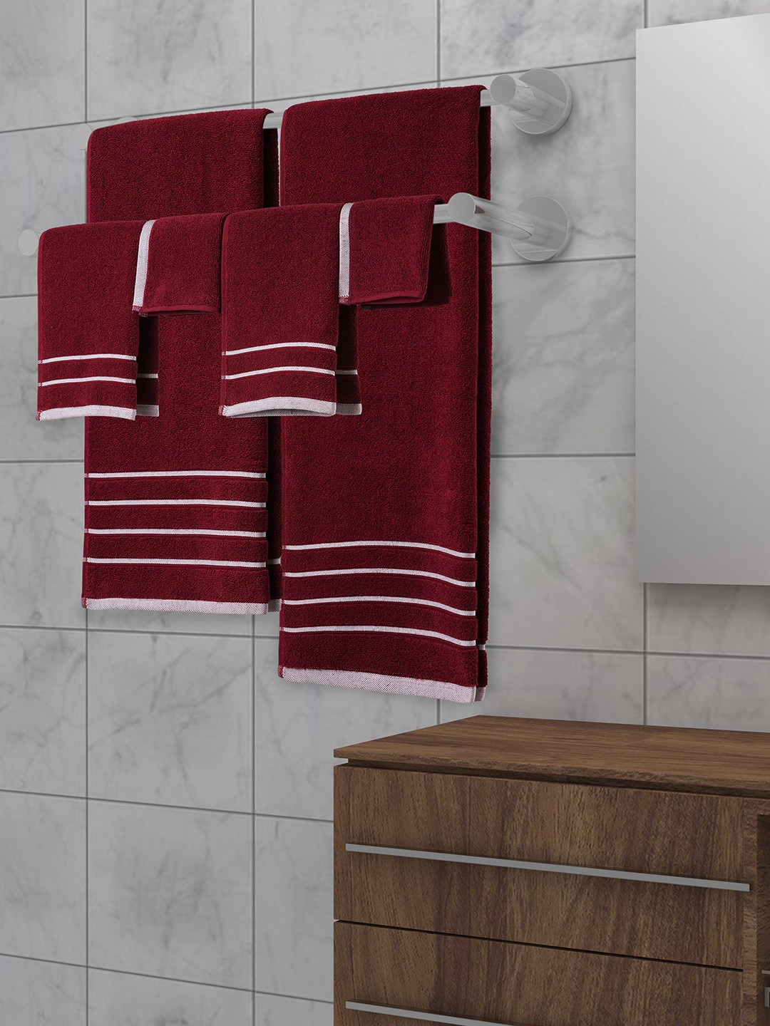 MARK HOME Maroon Solid 500 GSM Zero Twist Anti Bacterial Treated Towel Set