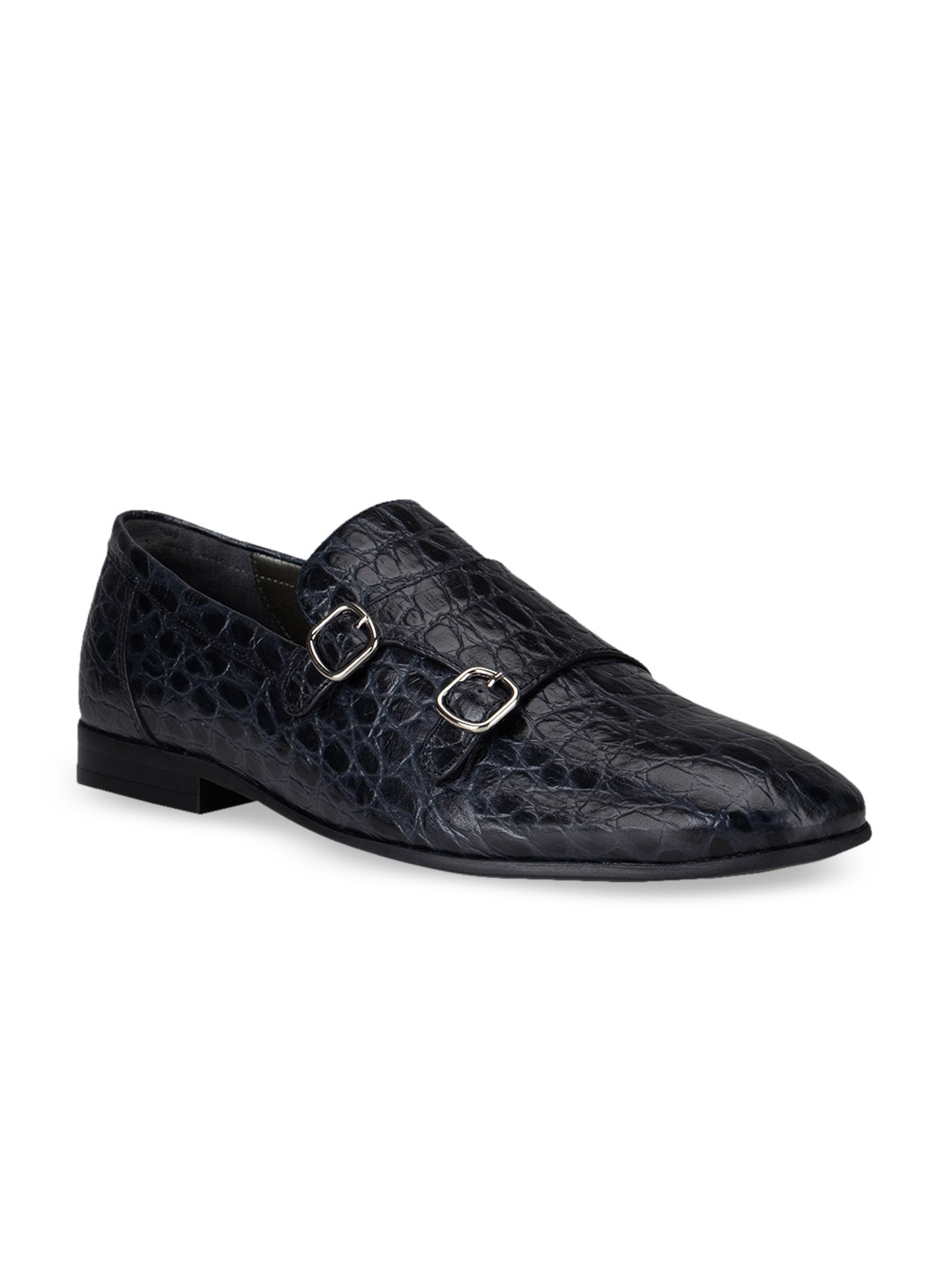 ROSSO BRUNELLO Men Blue Textured Leather Formal Monks