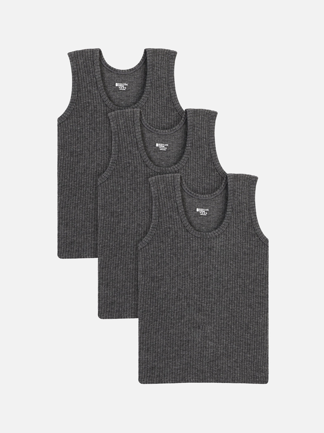 BODYCARE INSIDER Unisex Kids Pack Of 3 Charcoal Grey Self-Design Thermal Tops