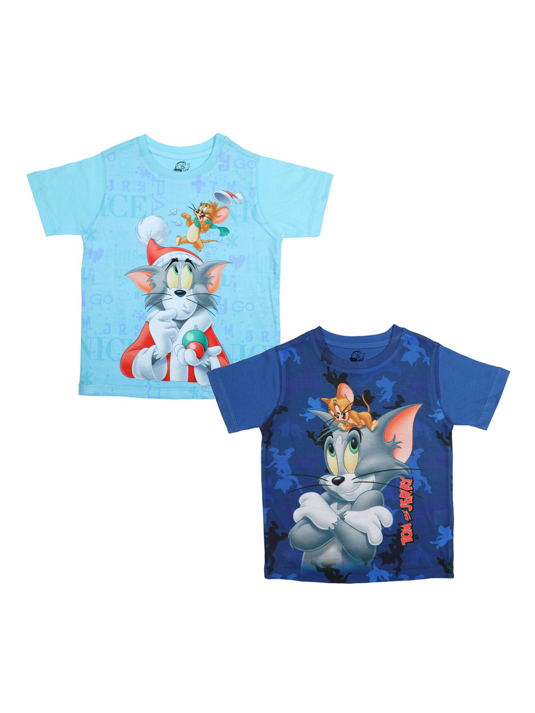 Tom & Jerry Boys Blue Set of 2 Tom & Jerry Printed Round Neck T-shirt