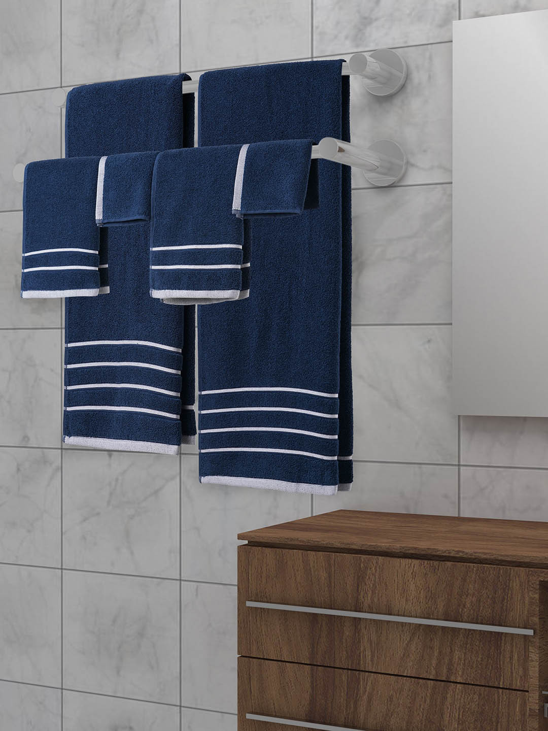 MARK HOME Navy Blue Set of 6 Solid 500 GSM Zero Twist Anti Bacterial Treated Towel Set