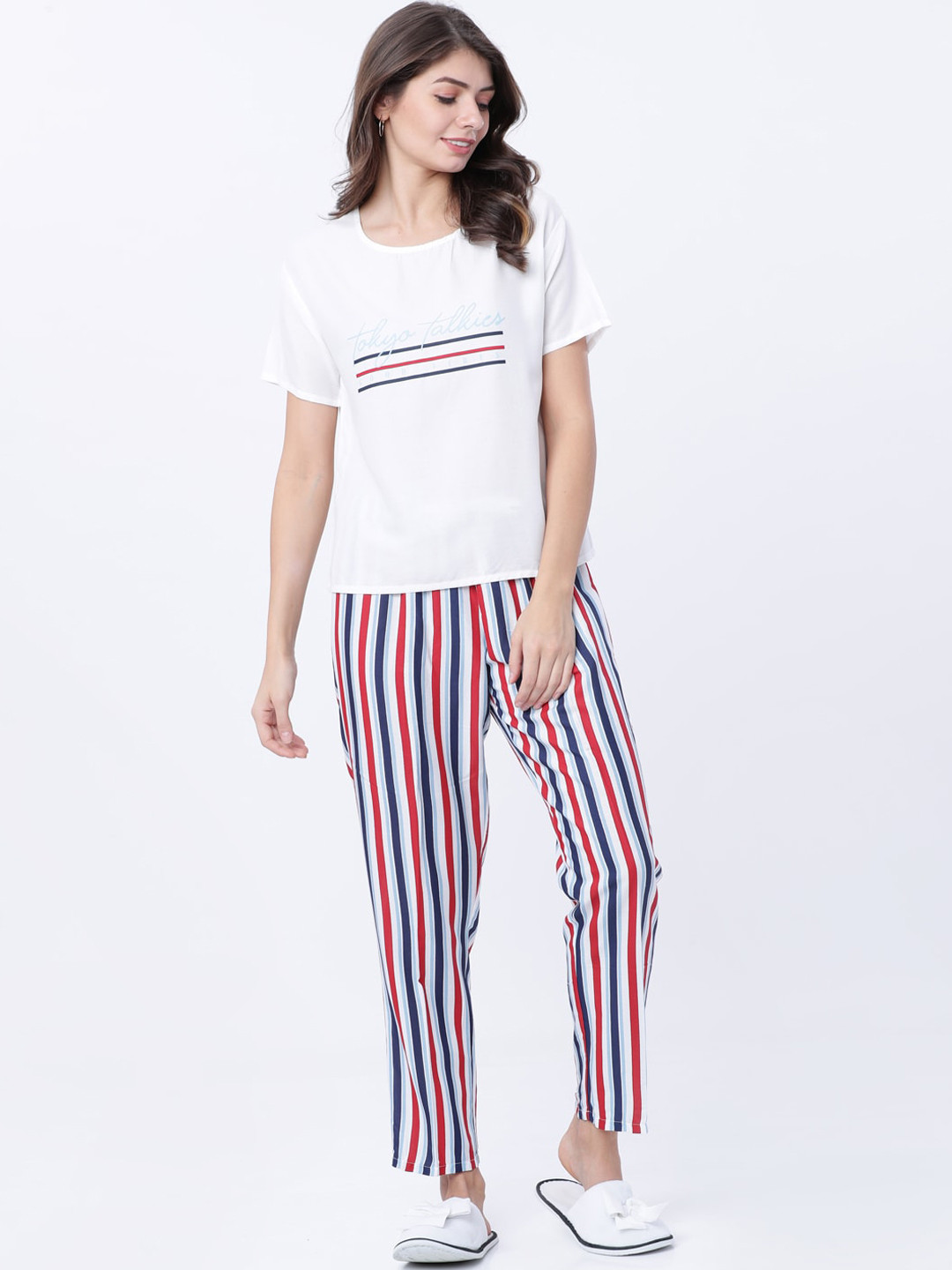 Tokyo Talkies Women Blue & White Night Suit