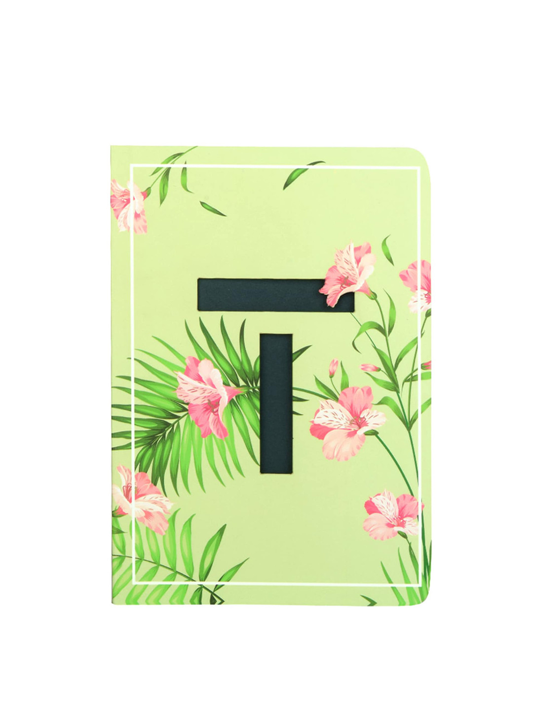 Doodle Green & Pink Initial T Monogram Printed Soft Bound Notebook