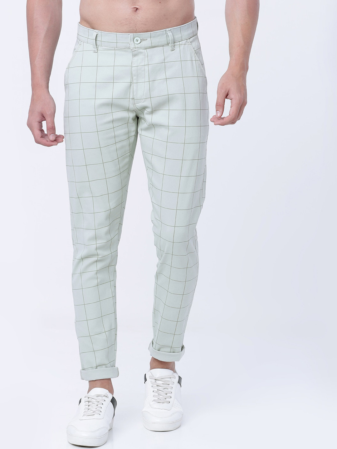 HIGHLANDER Men Green Slim Fit Checked Regular Trousers