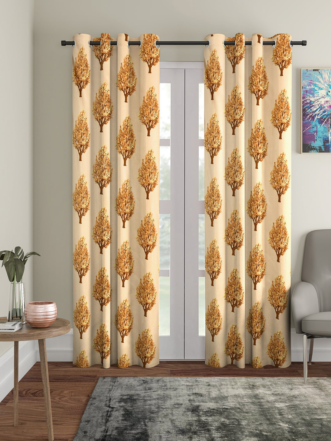 Cortina Beige & Brown Set of 2 Printed Door Curtains