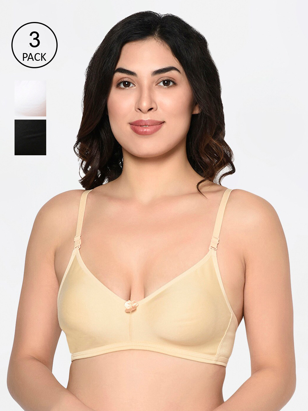 Bodycare Pack Of 3 Solid Non-Wired Non Padded Everyday Bras 6504BSW