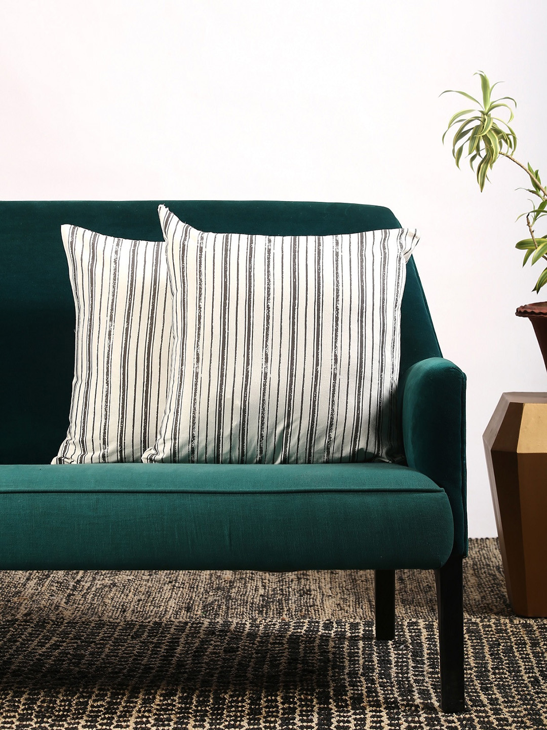 Contrast Living Black Striped Cotton Breathable 2 Pcs Cushion Covers - 18 x 18 Inches