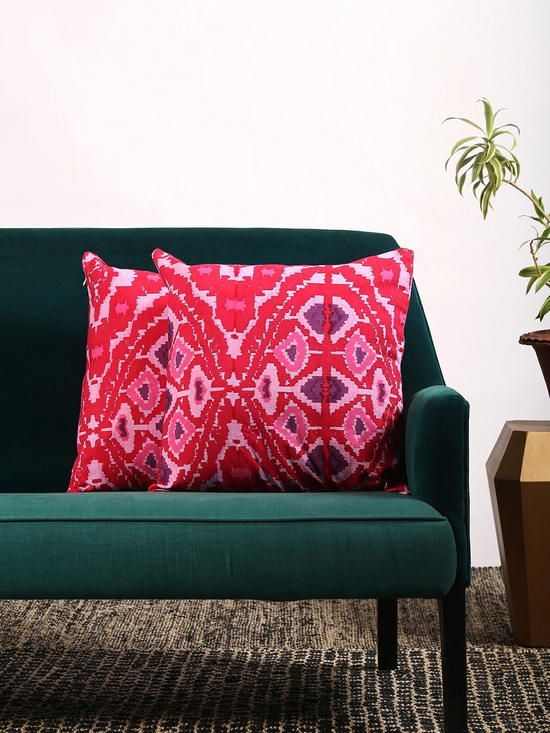 Contrast Living Red Abstract Cotton Breathable 2 Square Cushion Covers -17.7x17.7In