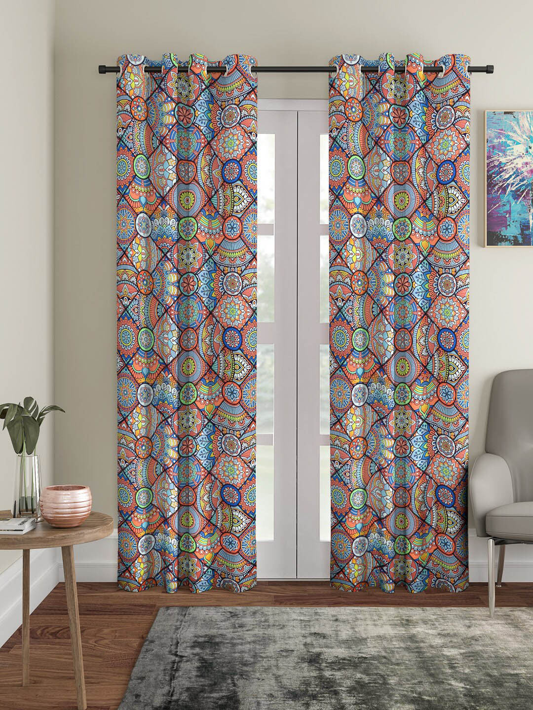 Cortina Blue & Orange Set of 2 Digital Printed Door Curtains