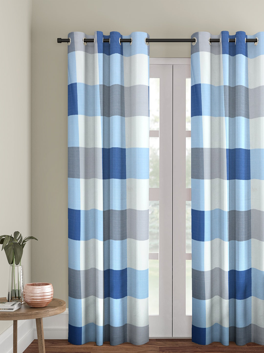 Cortina White & Blue Single Digital Printed Door Curtain