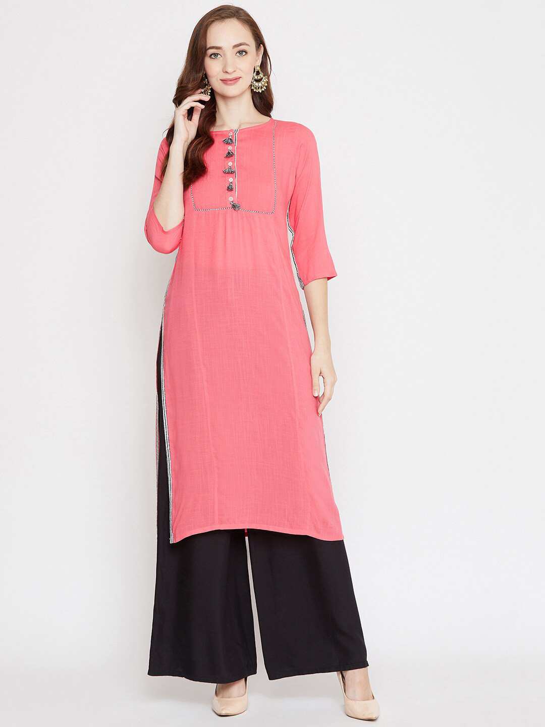 WineRed Women Peach-Coloured Solid Straight Kurta