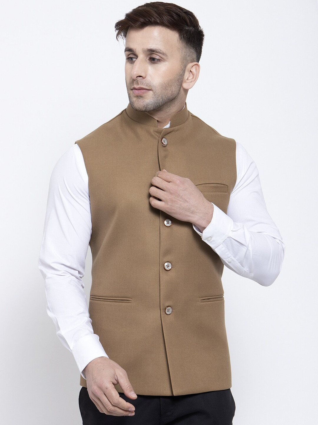 Badoliya & Sons Men Tan Brown Solid Nehru Jacket