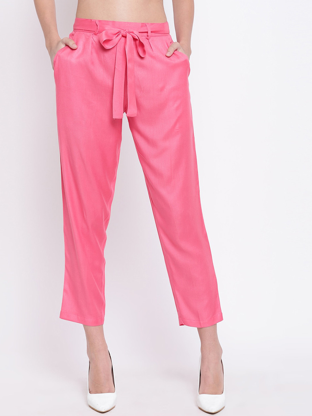 RIVI Women Pink Tapered Fit Solid Peg Trousers
