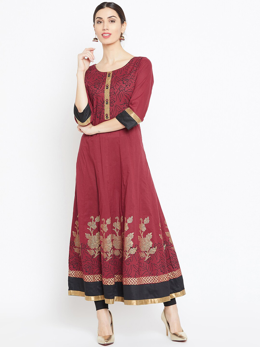 WineRed Women Maroon Printed Anarkali Kurta