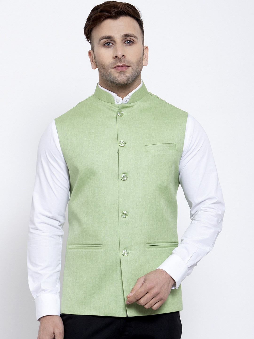 Badoliya & Sons Men Green Jute Nehru Jacket