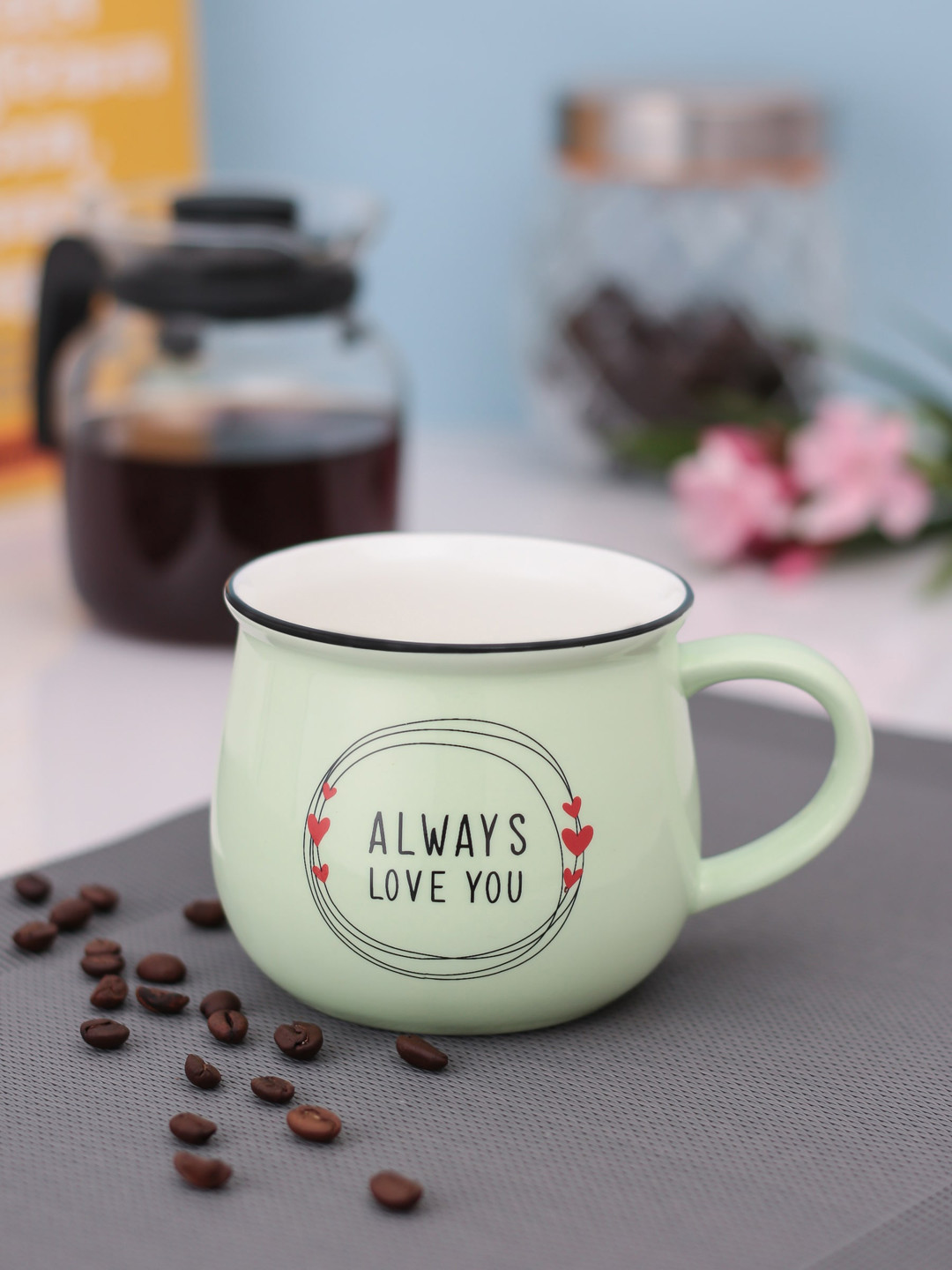 JCPL Fine Ceramic Green & Black 2 Pieces Printed Mugs