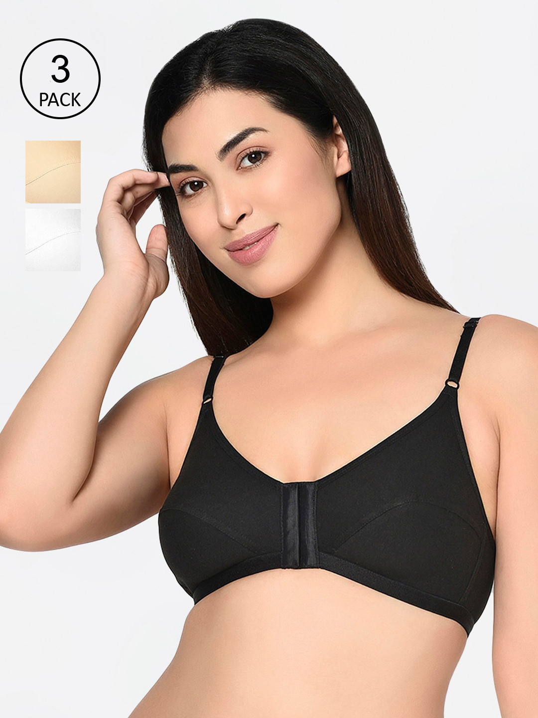 Bodycare Black & White Solid Set of 3 Non-Wired Non Padded Everyday Bra 1568BSW-3PCS