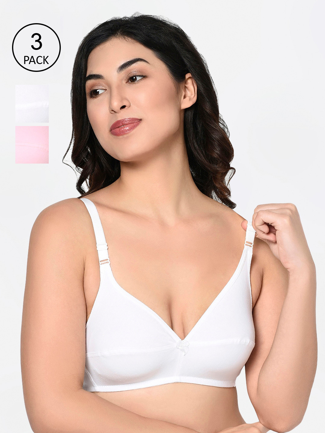 Bodycare Pack Of 2 White & Pink Solid Non-Wired Non Padded Cotton Everyday Bra 1581WPIW