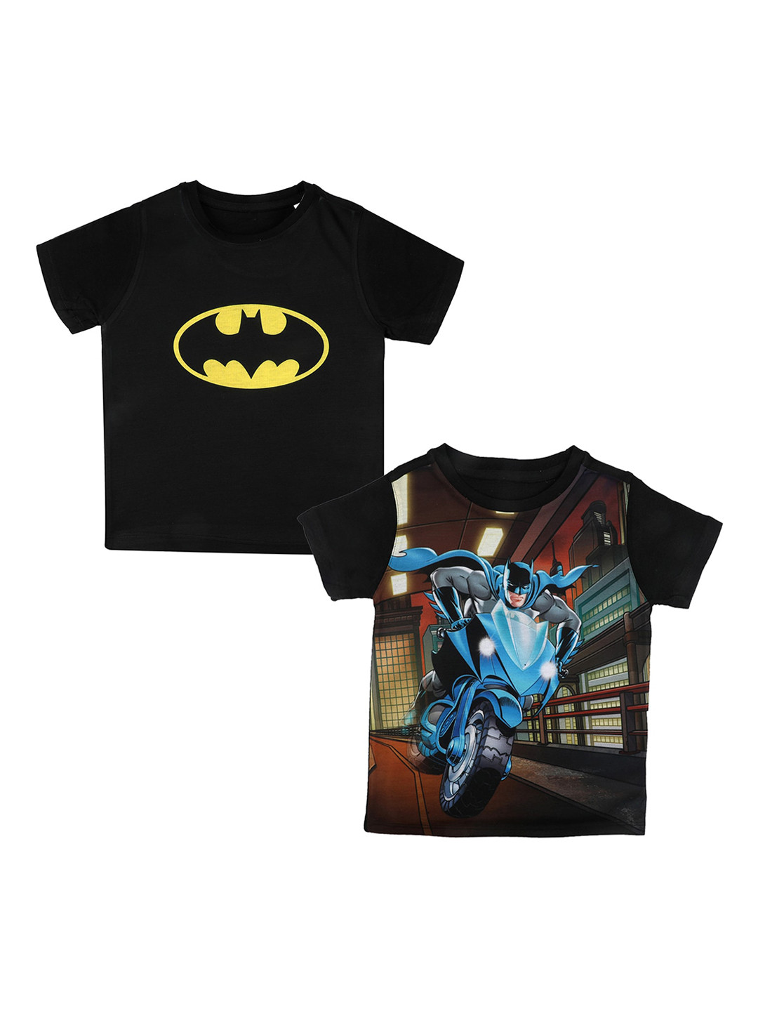 Batman Boys Black Set of 2 Batman Printed Round Neck T-shirts