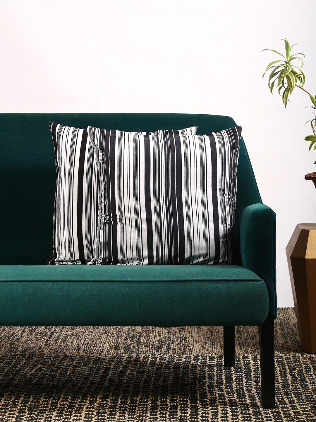 Contrast Living White Striped Cotton Breathable 2 Piece Square Cushion Covers -18x18In