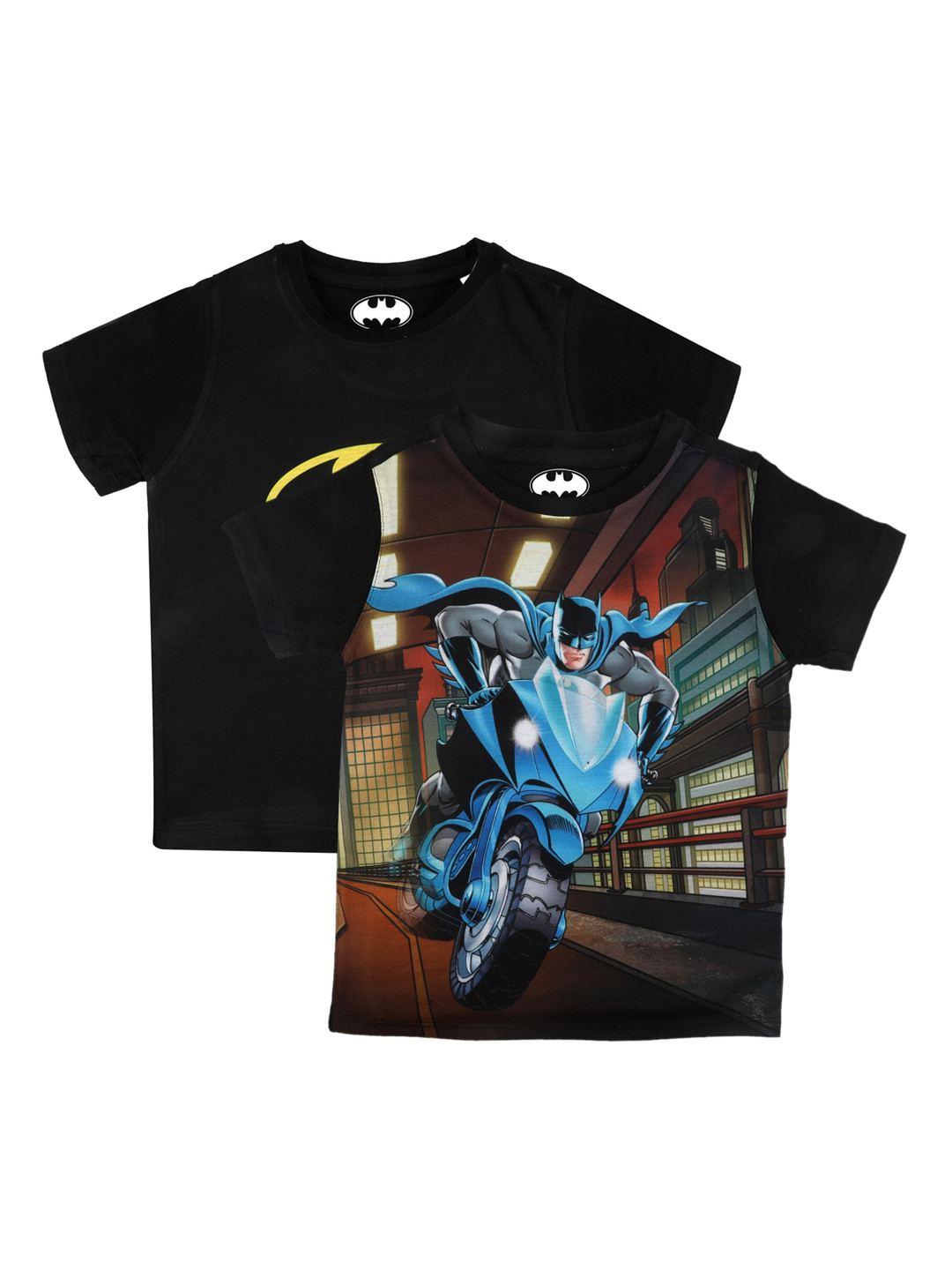 Batman Boys Pack of 2 Black Batman Printed Round Neck T-shirts