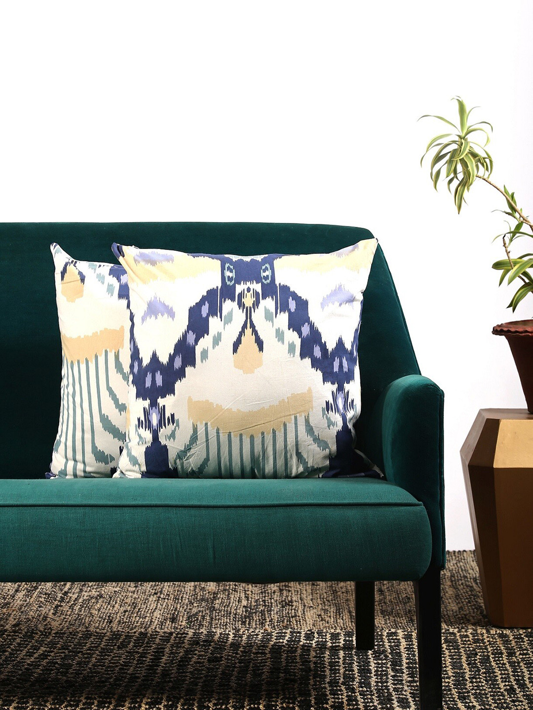 Contrast Living Blue & Cream-Coloured Set of 2 Abstract Square Cushion Covers