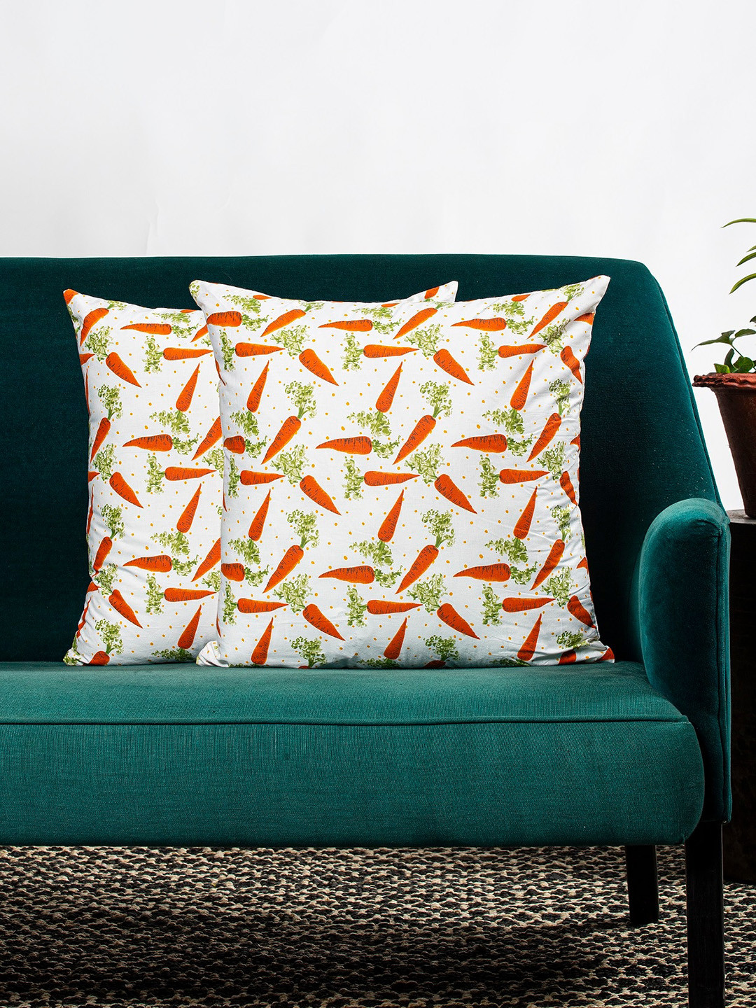 Contrast Living White & Orange Set of 2 Quirky Square Cushion Covers