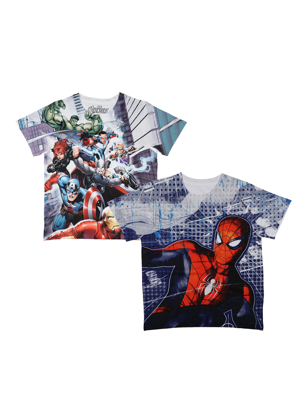 Marvel by Wear Your Mind Boys White Printed Round Neck T-shirt Pack of 2