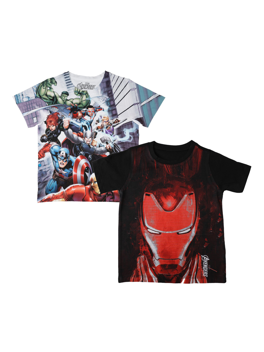 Marvel by Wear Your Mind Boys White and Black Printed Set of 2 Round Neck T-shirt