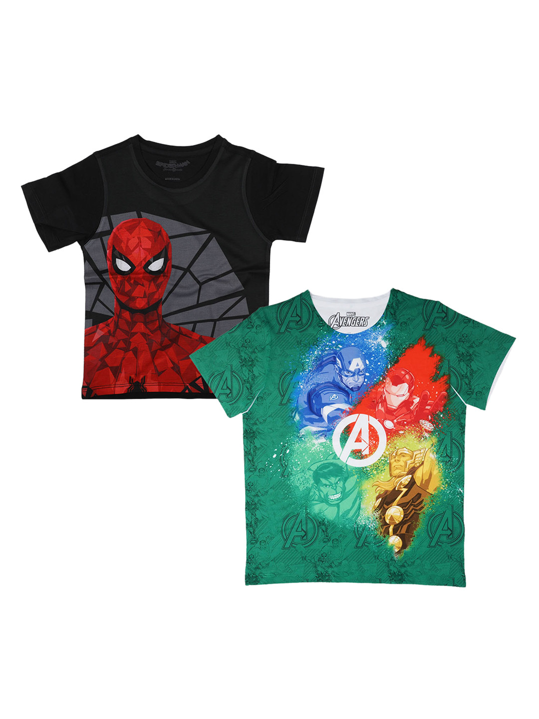 Marvel by Wear Your Mind Boys Pack of 2 Spiderman Printed Round Neck Pure Cotton T-shirts