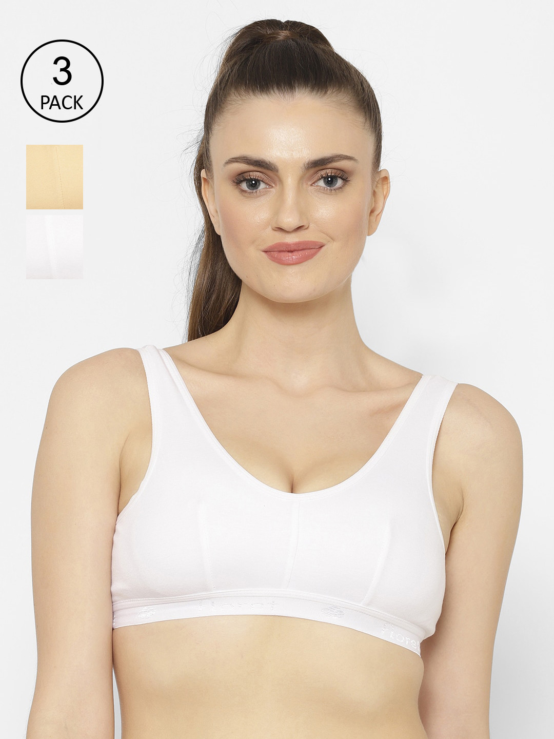 Floret Pack of 3 Non Padded Non-Wired Cotton Full Coverage Slip-On Workout Sports Bra