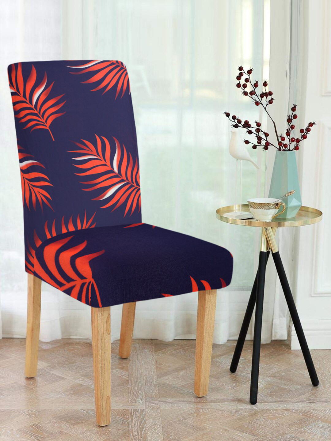 Cortina Set Of 4 Navy Blue & Red Printed Chair Seat Covers