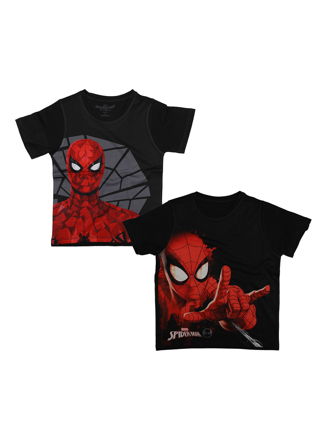 Marvel by Wear Your Mind Boys Pack Of 2 Black Spiderman Printed Round Neck T-shirts