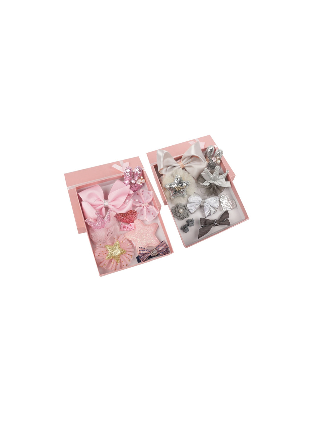 Yellow Bee Girls Set Of 20 Pink & Grey Embellished Hair Accessories