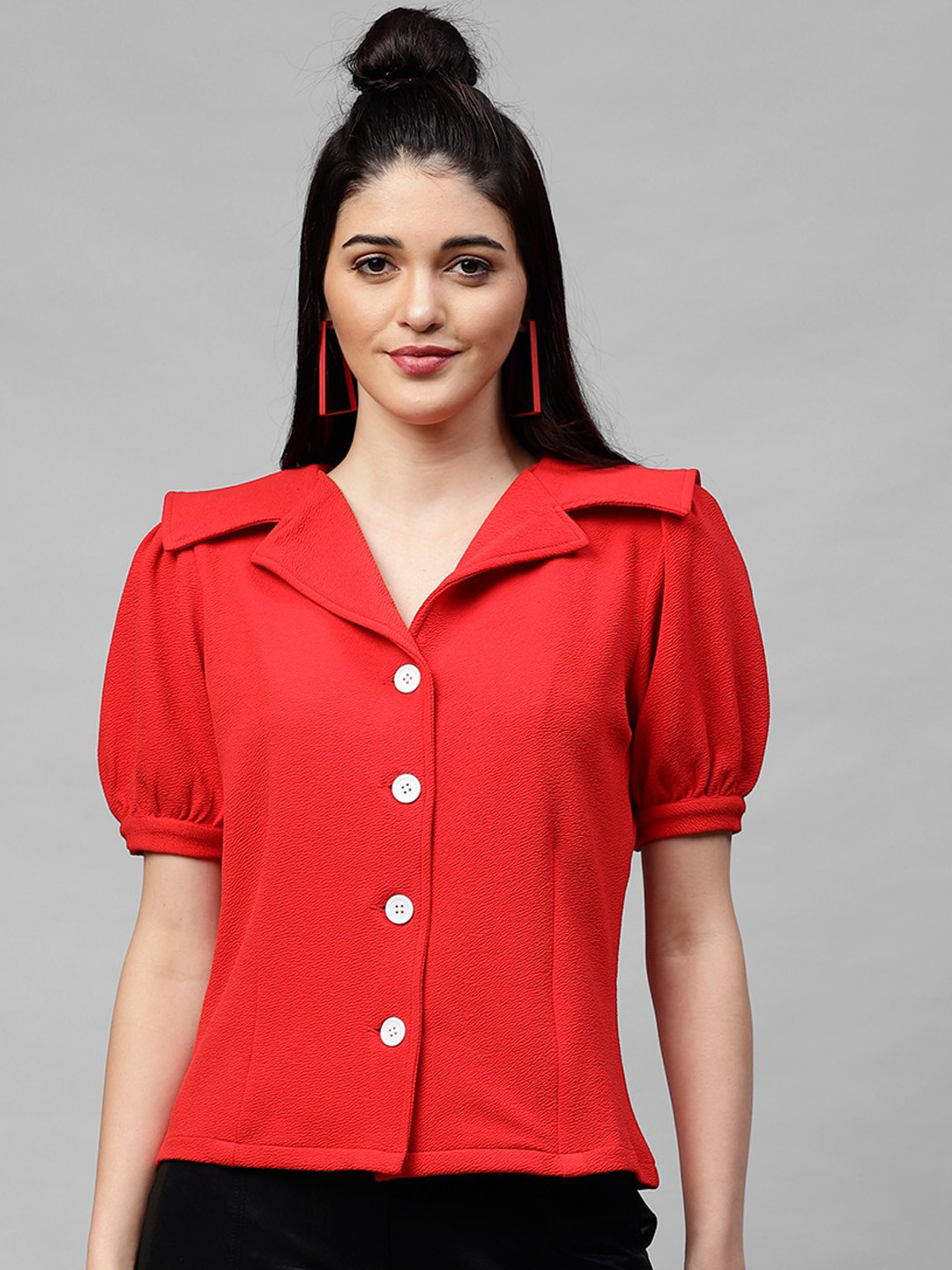 Athena Women Red Solid Shirt Style Top