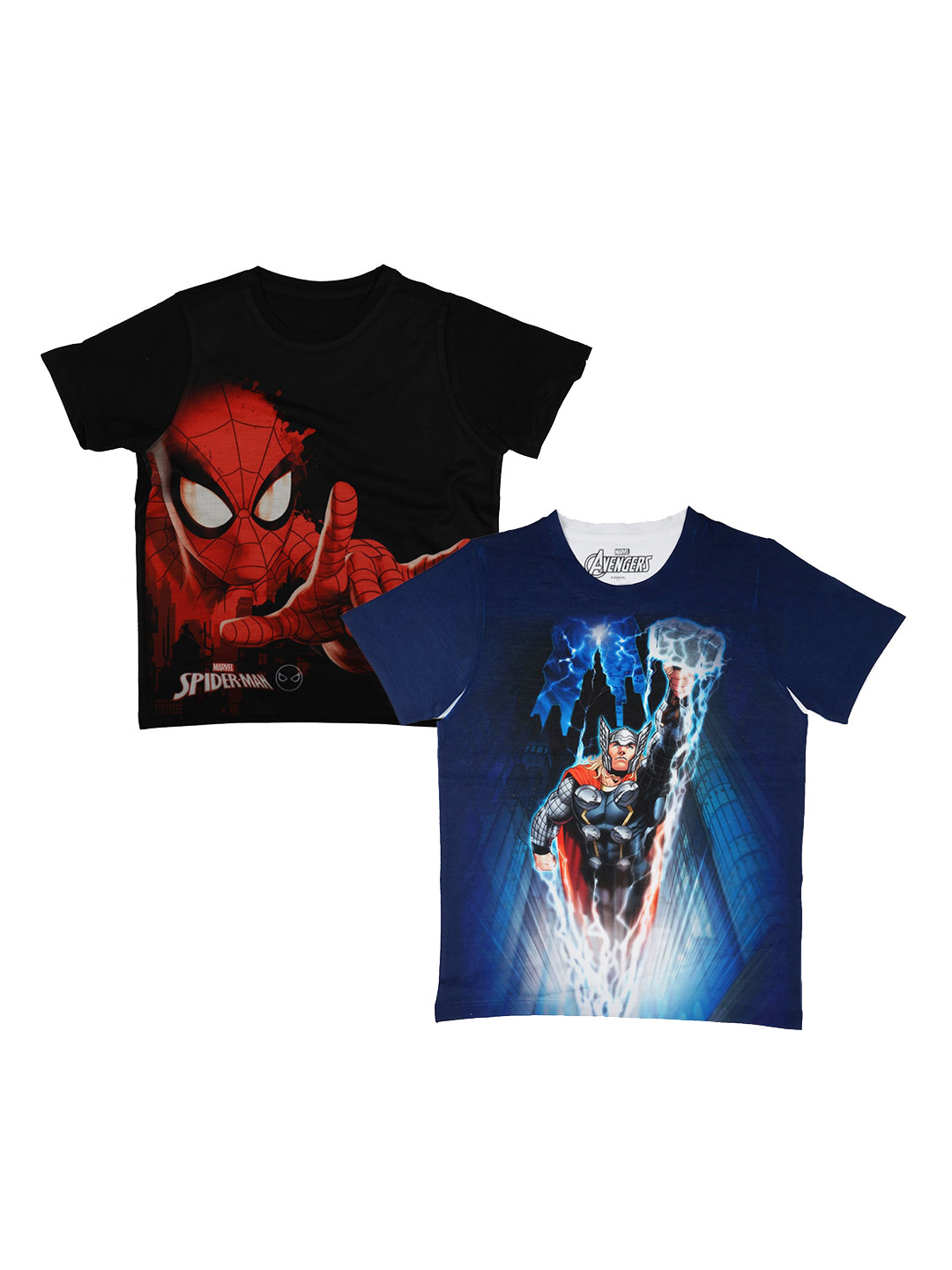 Marvel by Wear Your Mind Boys Pack Of 2 Avengers & Spideramn Printed Round Neck T-shirts