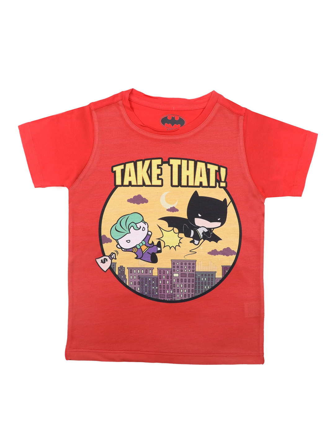 Batman Boys Red Printed Round Neck T-shirt